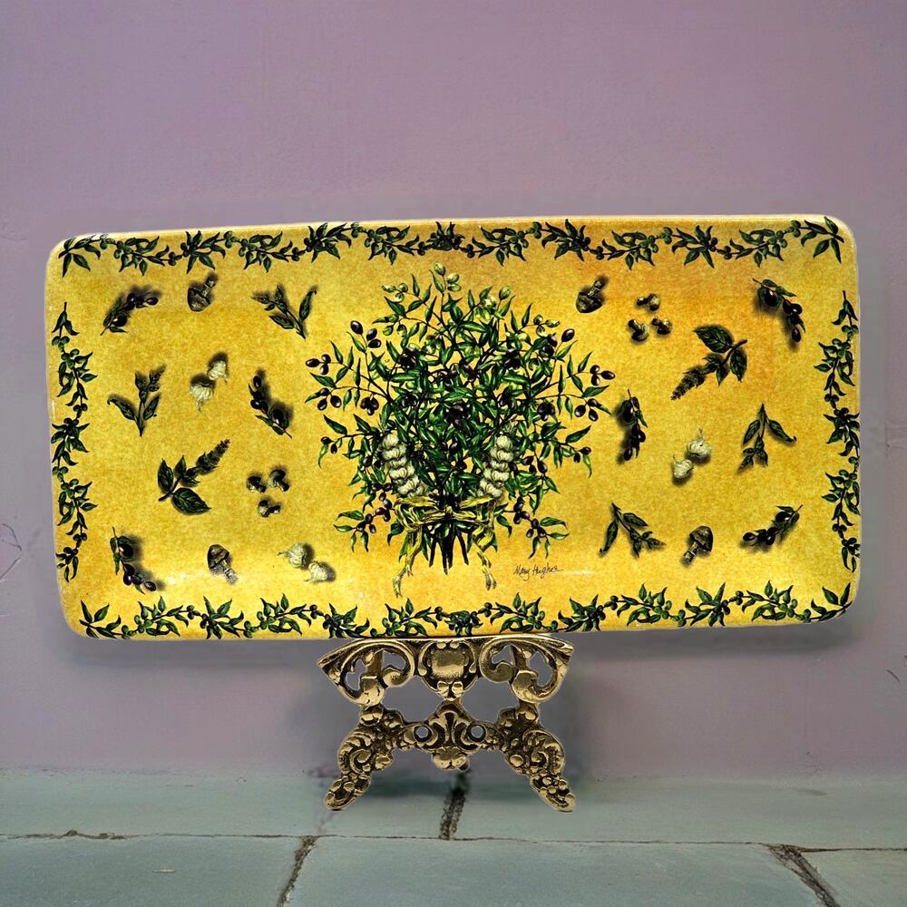 Herb Olive Ceramic Serving Tray Santa Barbara Mary Hughes Yellow Botanical
